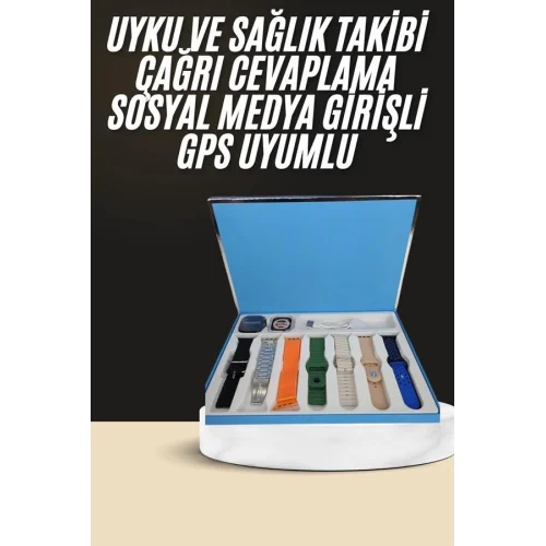 Mey İthalat® 7 Kordonlu Unisex Akıllı Saat Çoklu Kordon Seçeneği Amoled Ekran