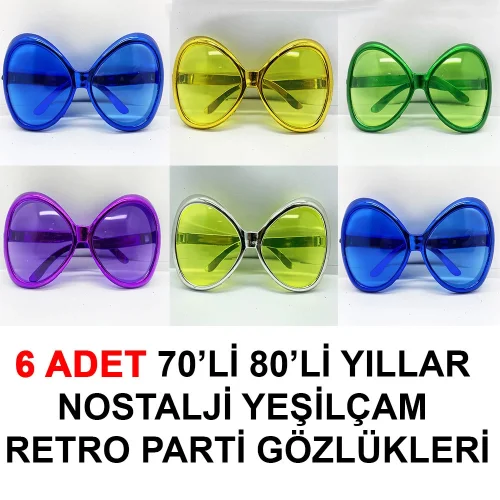 Mey İthalat® 70li 80li Yıllar Nostalji Yeşilçam Retro Parti Gözlükleri 6 Adet