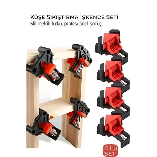 Mey İthalat® 90 Derece Köşe Sıkıştırma İşkence Seti 4lü - Köşe Tutucu Köşe Birleştirici