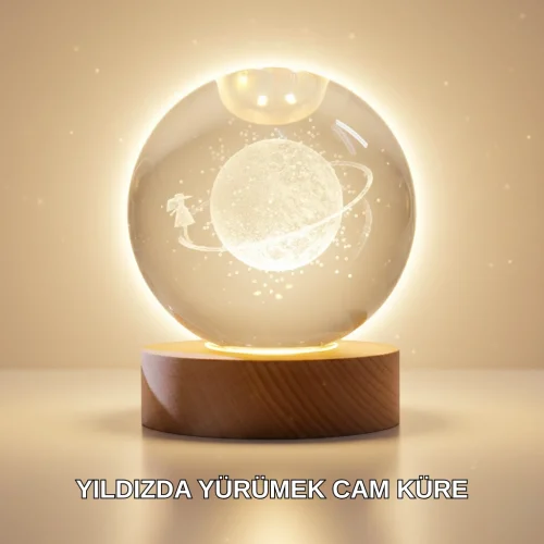 Mey İthalat® Ahşap Standlı Sarı Işıklı Dekoratif Küre Kız Figürü Tasarım