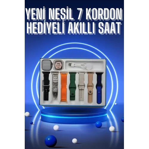 Mey İthalat® Akıllı Saat 7 Kordon Hediyeli Takvim Alarm Nabız Ölçer Bildirim Görme Sesli Görüşme