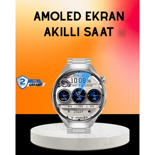 Mey İthalat® Akıllı Saat AMOLED Ekran Bluetooth Aramalı – Nabız, Uyku ve Spor Takipli