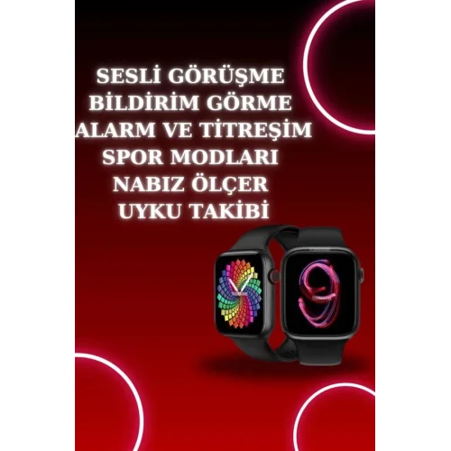Mey İthalat® Akıllı Saat Arama Görüşme Bildirim Görme Uyku ve Sağlık Takibi Nabız Ölçer 3 Kordon Hediyeli