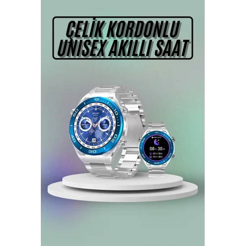 Mey İthalat® Akıllı Saat Çelik Kordonlu Amoled Ekran Android ve İOS Uyumlu Çağrı Cevaplayabilen