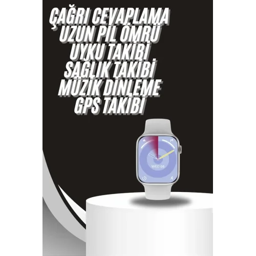 Mey İthalat® Akıllı Saat Gümüş Kasa Bluetooth Kulaklık Hediyeli Çok Fonksiyonlu İkili Set