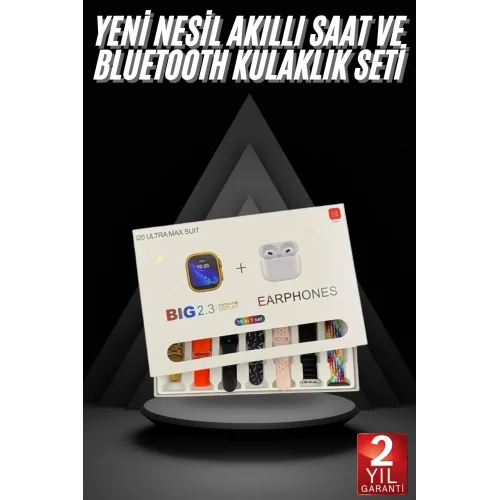Mey İthalat® Akıllı Saat ve Air Pro Kulaklık 7 Kordonlu Çok Fonksiyonlu İkili Set