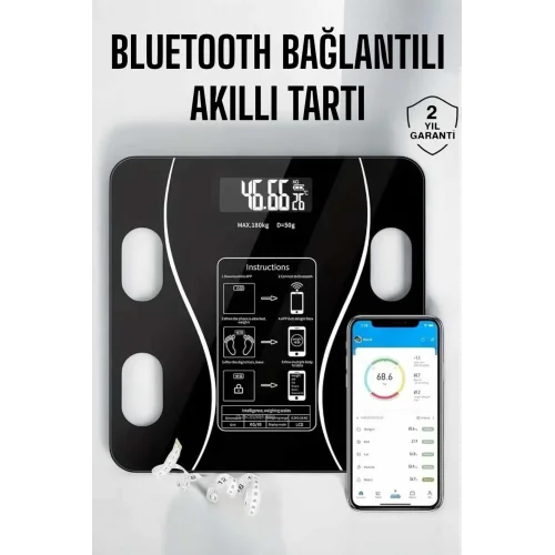 Mey İthalat® Akıllı Tartı Bluetooth Bağlantılı Yağ Ölçebilen Tartı Yeni Nesil