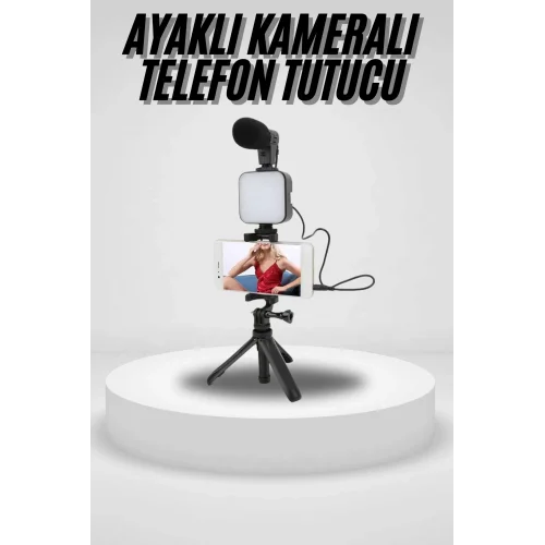 Mey İthalat® Akıllı Telefon Vlog Kiti Tripod Mini Mikrofonlu Telefon Tutucu