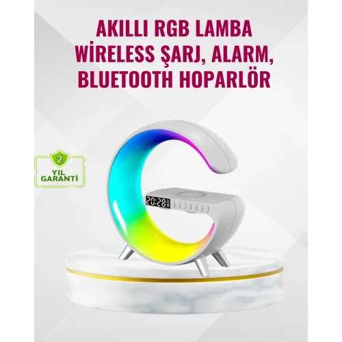 Mey İthalat® Akıllı Uyku Lambası Gündoğumu Alarmı Kablosuz Şarj ve Müzik Çalar