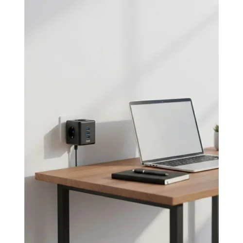 Mey İthalat® Akım Korumalı Küp Priz 3 Priz Girişi ve 3 USB Şarj Özellikli