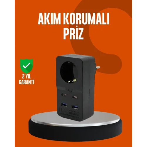 Mey İthalat® Akım Korumalı Priz 4 USB Type C Destekli Yüksek Isı Dayanımlı