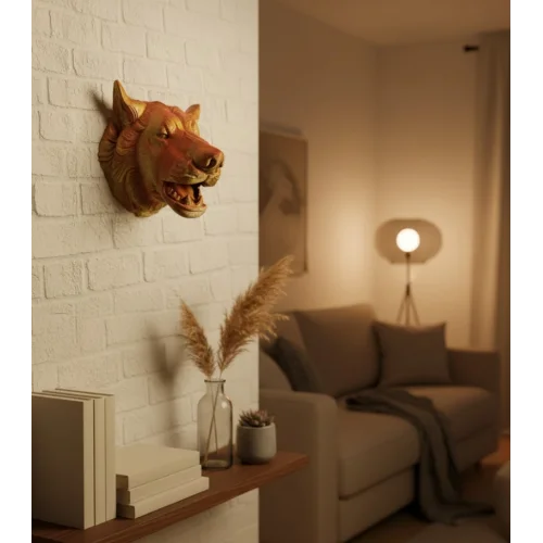 Mey İthalat® Altın Kaplama Görünümlü Kurt Duvar Süsü