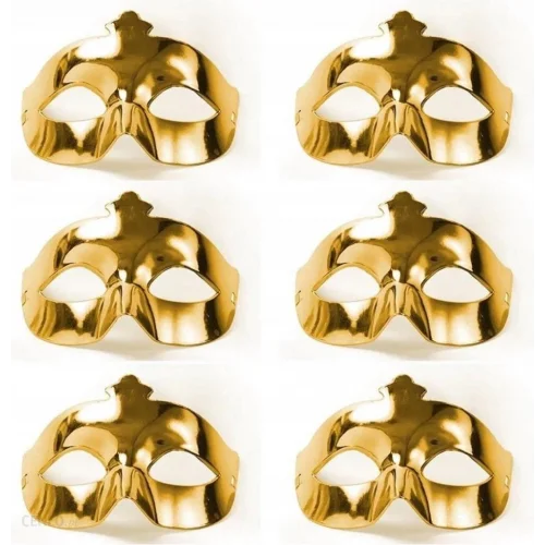 Mey İthalat® Altın Metalize Renk Düz Balo Parti Maskesi 6 Adet