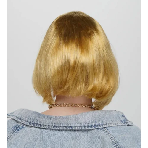 Mey İthalat® Altın Renk Düz Kesim Küt Parti Peruğu Kısa Takma Saç