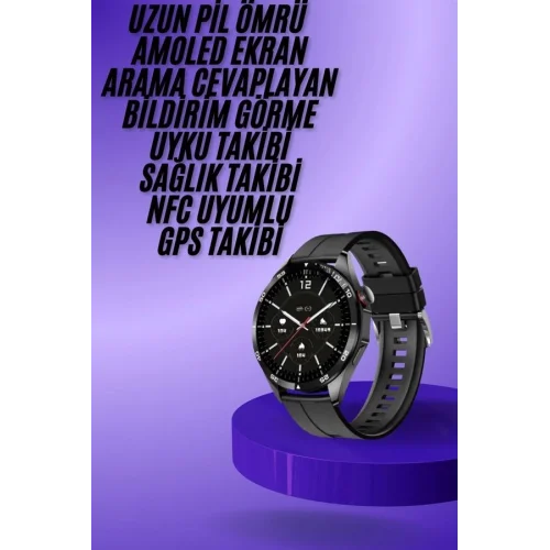 Mey İthalat® Amoled Ekran 3 Kordonlu Akıllı Saat 5.0 Bluetooth Bağlantılı Android ve İOS Uyumlu
