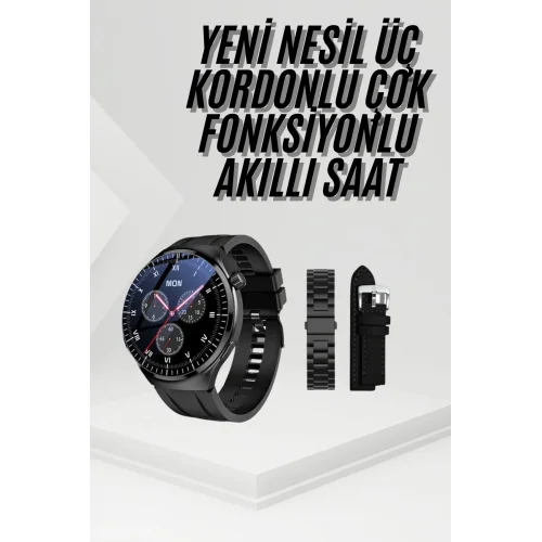 Mey İthalat® Amoled Ekran Metal Deri Silikon Kordonlu Uyku ve Sağlık Takibi