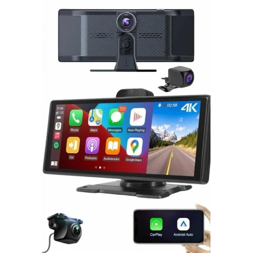 Mey İthalat® Android ve İOS Uyumlu Ön Arka Çift Kameralı Araç Ekranı Dokunmatik CarPlay
