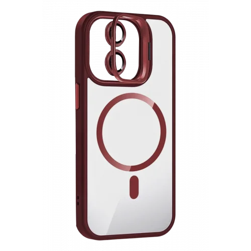 Mey İthalat®  Apple iPhone 11 Remim Lensli Magsafe Standlı Kapak - Bordo