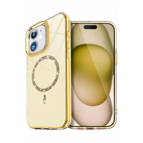 Mey İthalat®  Apple iPhone 12 Live Diamond Magsafe Kapak - Sarı