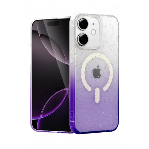 Mey İthalat®  Apple iPhone 12 Pummel Shiny Magsafe Kapak - Mor