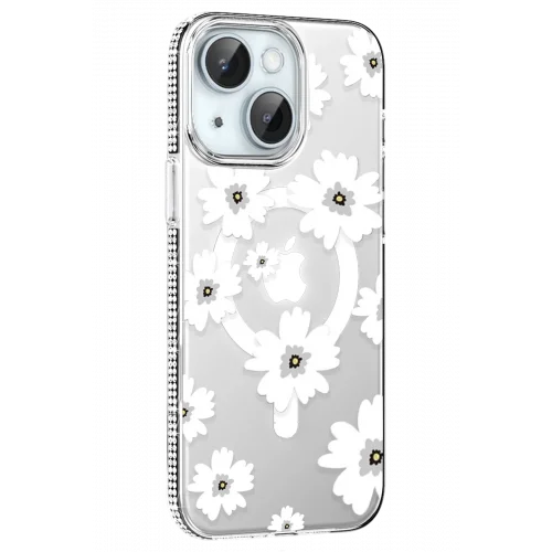 Mey İthalat®  Apple iPhone 14 Floral Magsafe Kapak - Beyaz