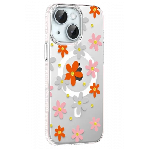 Mey İthalat®  Apple iPhone 14 Floral Magsafe Kapak - Turuncu