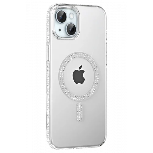 Mey İthalat®  Apple iPhone 14 Move Taşlı Magsafe Kapak - Natural Grey