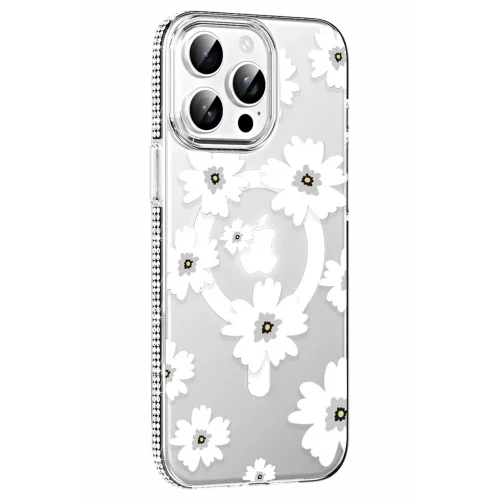 Mey İthalat®  Apple iPhone 14 Pro Max Floral Magsafe Kapak - Beyaz