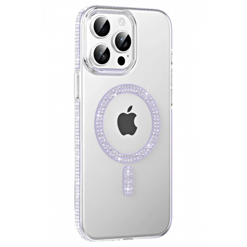 Mey İthalat®  Apple iPhone 14 Pro Max Move Taşlı Magsafe Kapak - Lila