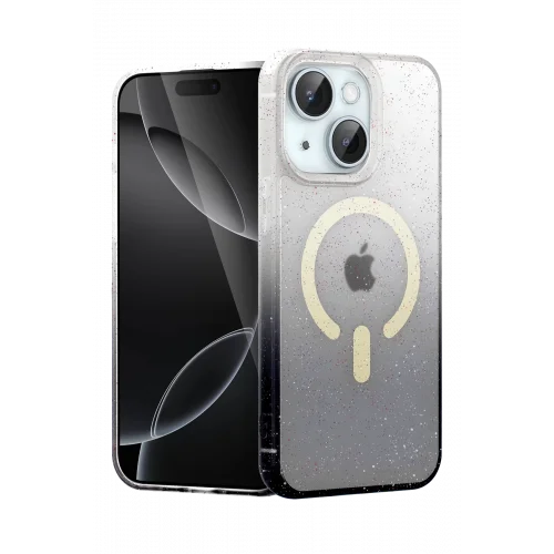 Mey İthalat®  Apple iPhone 15 Plus Pummel Shiny Magsafe Kapak - Siyah