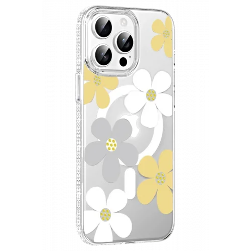 Mey İthalat®  Apple iPhone 15 Pro Floral Magsafe Kapak - Sarı