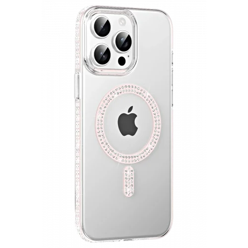 Mey İthalat®  Apple iPhone 15 Pro Move Taşlı Magsafe Kapak - Gümüş