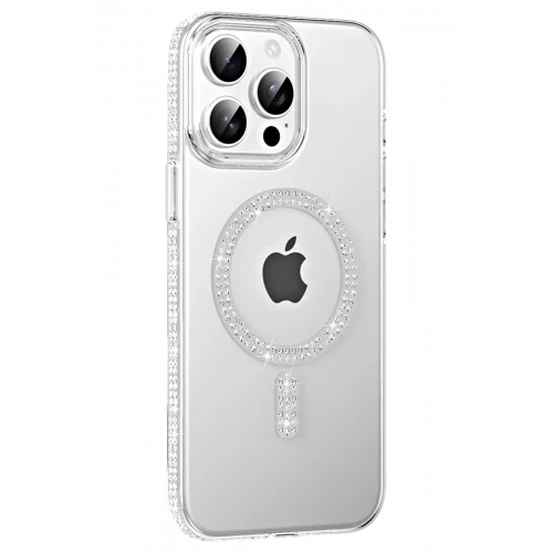 Mey İthalat®  Apple iPhone 15 Pro Move Taşlı Magsafe Kapak - Natural Grey