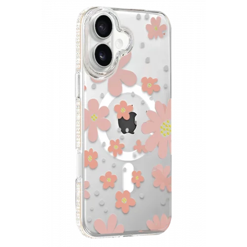 Mey İthalat®  Apple iPhone 16 Floral Magsafe Kapak - Pembe