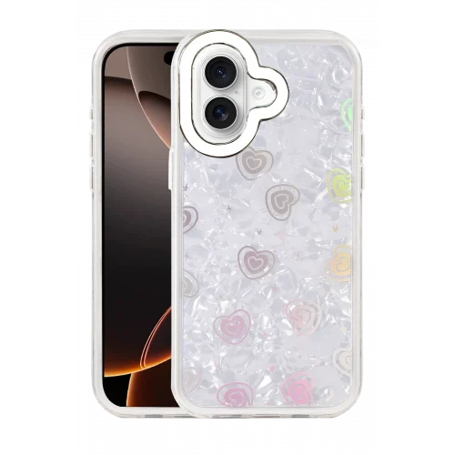 Mey İthalat®  Apple iPhone 16 Lumi Desenli Kapak - Beyaz