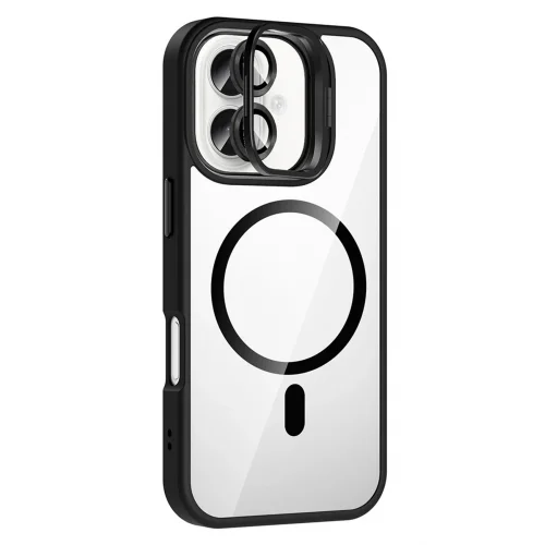 Mey İthalat®  Apple iPhone 16 Plus Remim Lensli Magsafe Standlı Kapak - Siyah