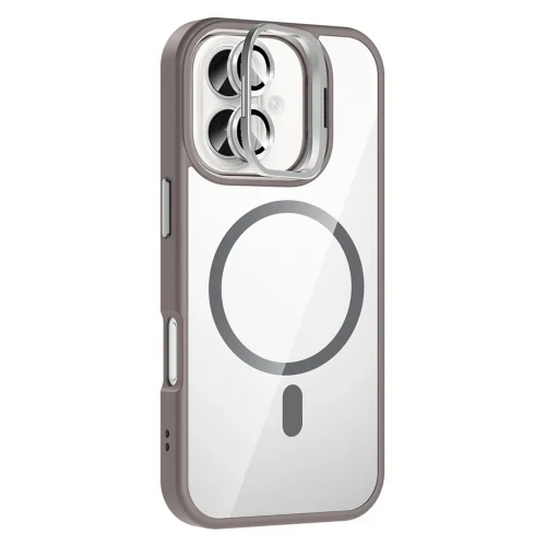 Mey İthalat®  Apple iPhone 16 Plus Remim Lensli Magsafe Standlı Kapak - Titan Gri