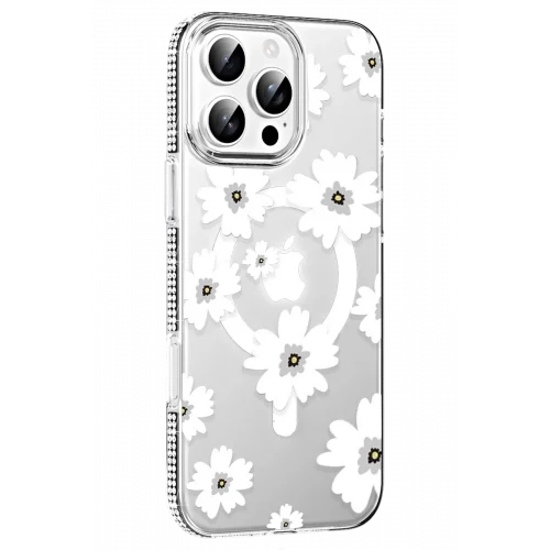 Mey İthalat®  Apple iPhone 16 Pro Max Floral Magsafe Kapak - Beyaz