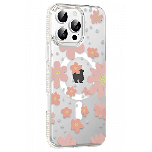 Mey İthalat®  Apple iPhone 16 Pro Max Floral Magsafe Kapak - Pembe