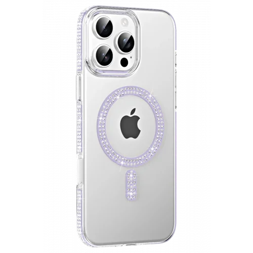 Mey İthalat®  Apple iPhone 16 Pro Move Taşlı Magsafe Kapak - Lila