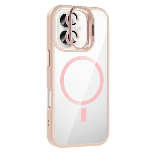 Mey İthalat®   iPhone 16 Remim Lensli Magsafe Standlı Kapak - Pembe