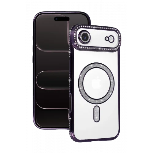 Mey İthalat®  Apple iPhone 17 Air Joke Simli Magneticsafe Kılıf - Derin Mor