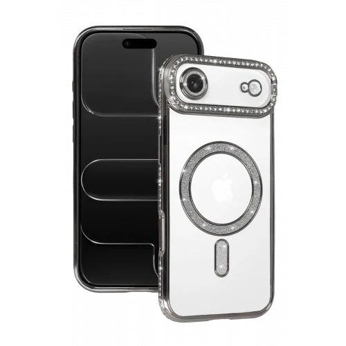 Mey İthalat®  Apple iPhone 17 Air Joke Simli Magneticsafe Kılıf - Gümüş