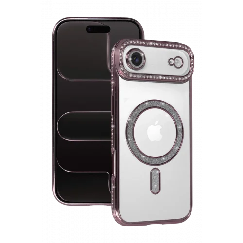 Mey İthalat®  Apple iPhone 17 Air Joke Simli Magneticsafe Kılıf - Pembe