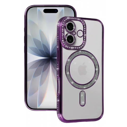 Mey İthalat®  Apple iPhone 17 Joke Simli Magneticsafe Kılıf - Derin Mor