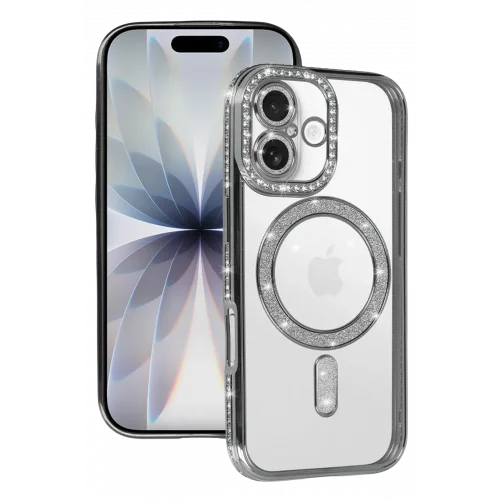 Mey İthalat®  Apple iPhone 17 Joke Simli Magneticsafe Kılıf - Gümüş