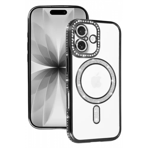 Mey İthalat®  Apple iPhone 17 Joke Simli Magneticsafe Kılıf - Siyah