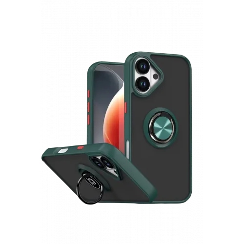 Mey İthalat®   iPhone 17 Montreal Yüzüklü Silikon Kapak - Yeşil