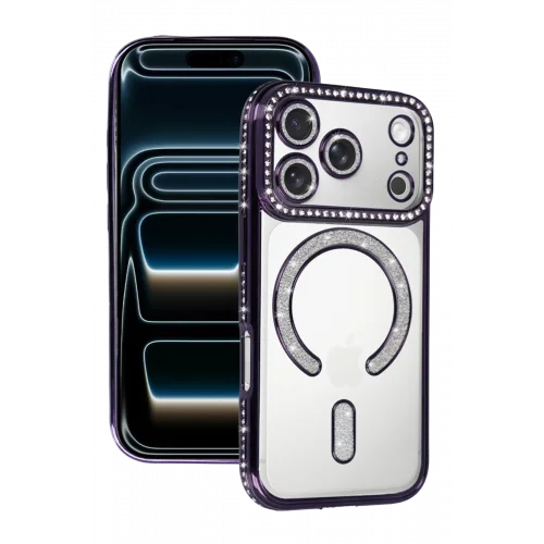 Mey İthalat®  Apple iPhone 17 Pro Max Joke Simli Magneticsafe Kılıf - Derin Mor