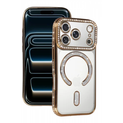 Mey İthalat®  Apple iPhone 17 Pro Max Joke Simli Magneticsafe Kılıf - Gold